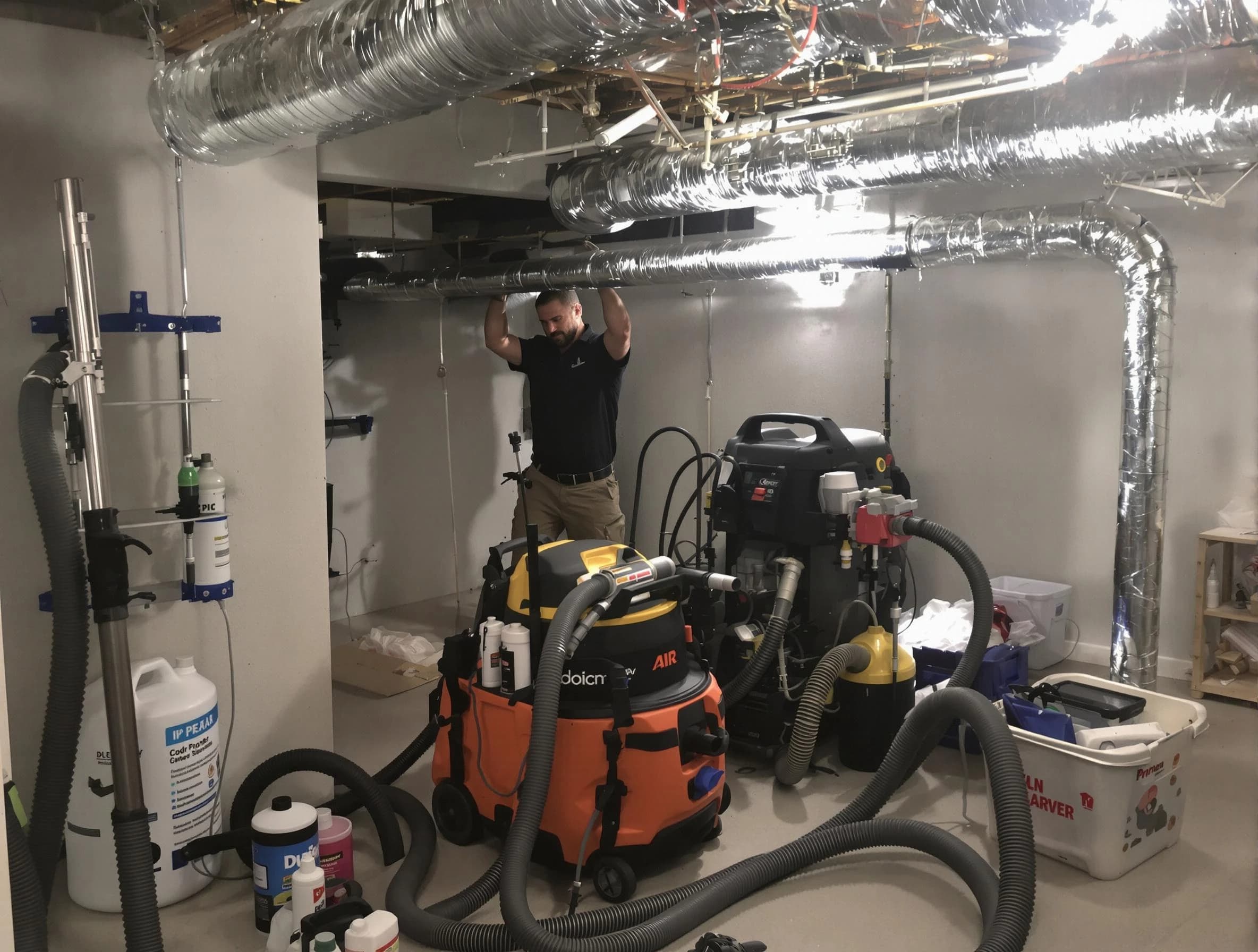 Innsbrook Air Duct Cleaning specialist performing professional mold removal from air ducts using safety equipment in Innsbrook