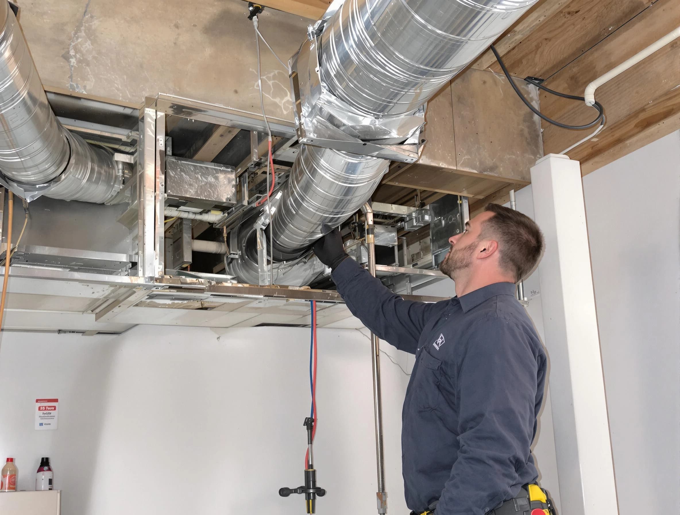 Innsbrook Air Duct Cleaning technician performing professional air duct repair using specialized tools in Innsbrook